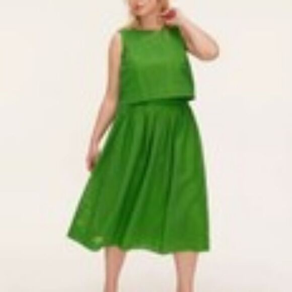 Kate Spade Green Eyelet Midi Skirt Womens Pleated A-Line Spring Summer - Picture 2 of 3